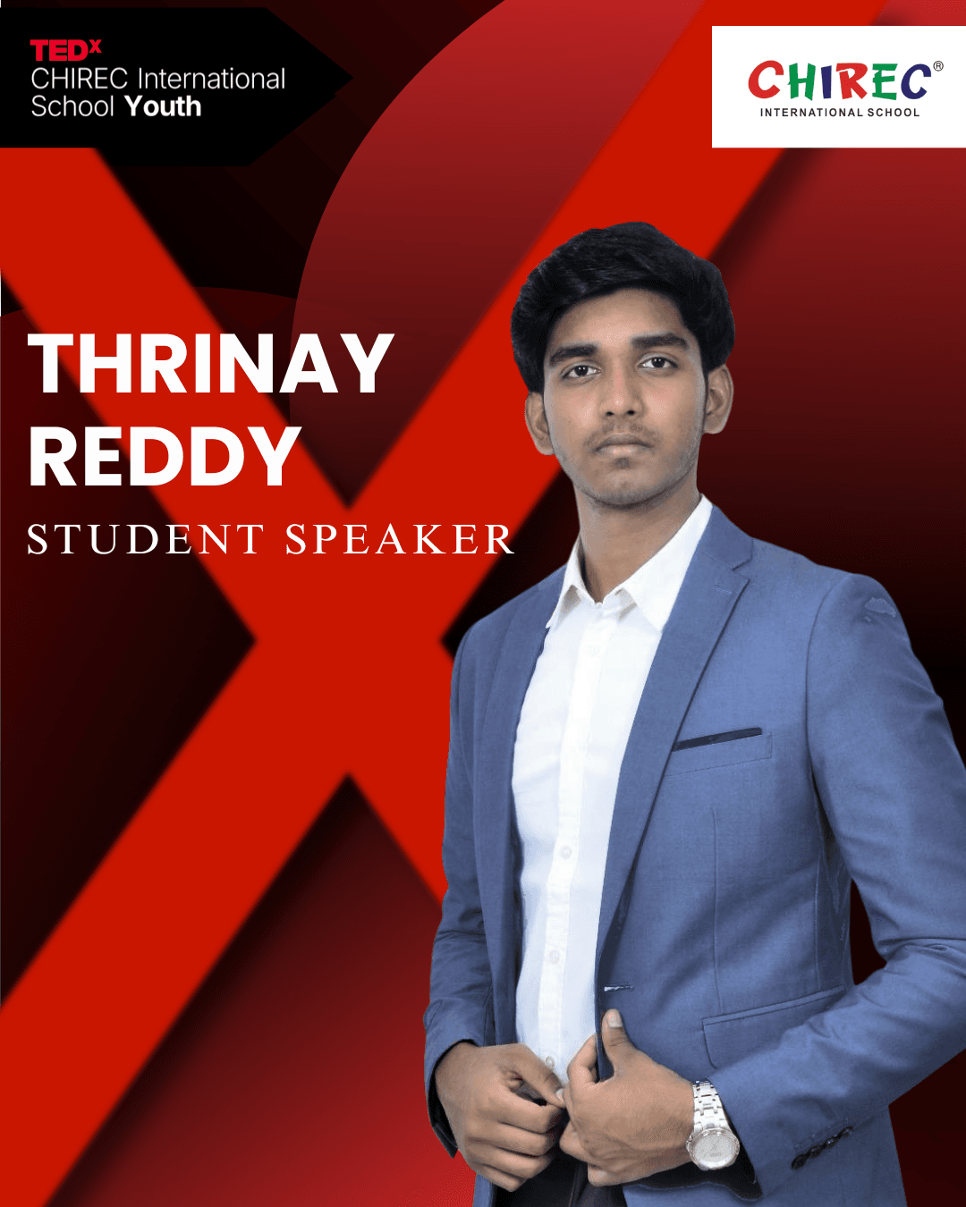 Thrinay is a driven student passionate about creating impact through leadership and innovation. As former school president and founder of CAS Connect, a platform linking Hyderabad’s youth and corporate organizations with NGOs, he blends tech with social good. His work with NGOs and victories at various  business summits  reflect his commitment to civic engagement and creative communication. A top scorer in Economics, Thrinay is also an avid Formula One fan, listener, and fast learner. In his talk, he explores failure: not as defeat, but as a chance to grow. He believes our response to failure shapes who we are more than the failure itself.